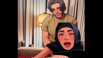 Gadis Anime Berhijab Arab Ditembak Dari Belakang Menghadap Kamera